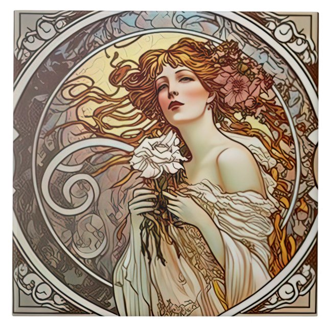Alphonse Mucha Sarah Bernhardt Art Nouveau Fliese (Vorderseite)