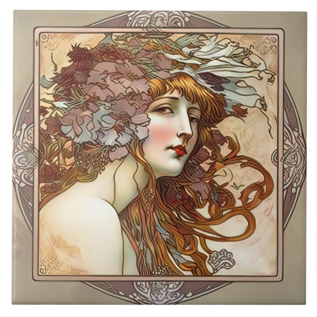 Alphonse Mucha Sarah Bernhardt Art Nouveau Keramik Fliese (Vorderseite)