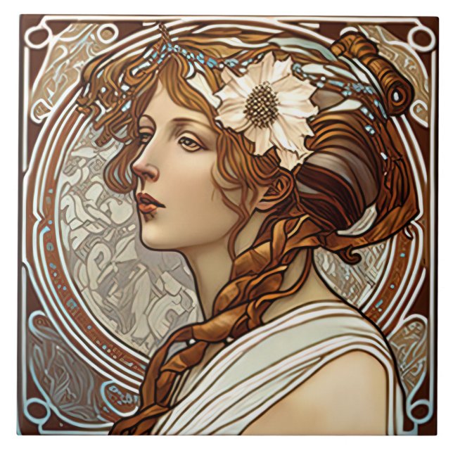 Alphonse Mucha Sarah Bernhardt Art Nouveau Keramik Fliese (Vorderseite)