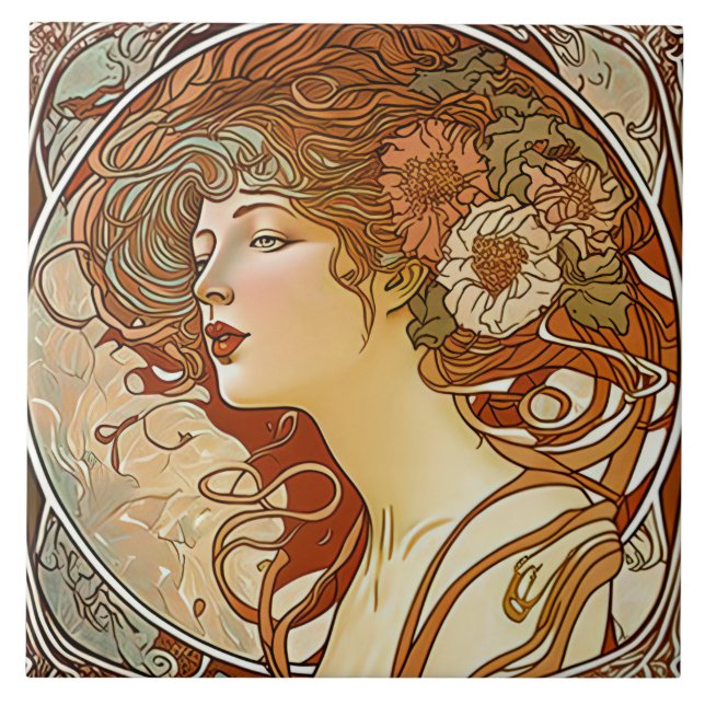 Alphonse Mucha Sarah Bernhardt Art Nouveau Keramik Fliese (Vorderseite)