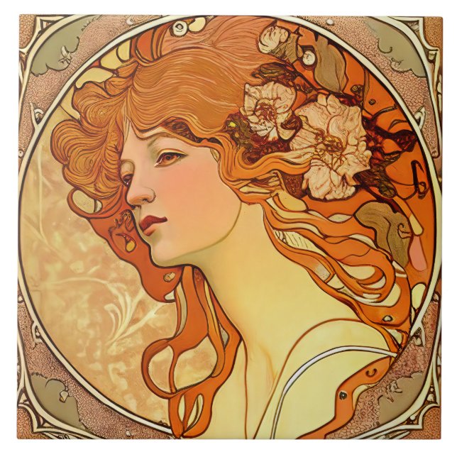 Alphonse Mucha Sarah Bernhardt Art Nouveau Keramik Fliese (Vorderseite)