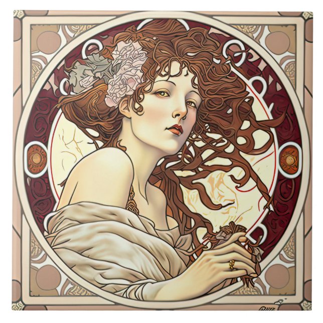 Alphonse Mucha Sarah Bernhardt Art Nouveau Keramik Fliese (Vorderseite)