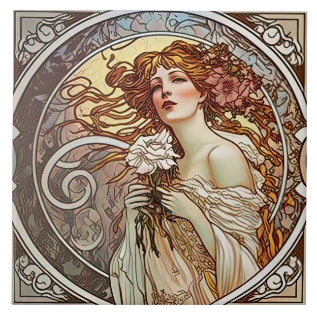 Alphonse Mucha Sarah Bernhardt Art Nouveau Keramik Fliese (Vorderseite)