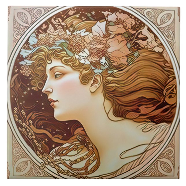 Alphonse Mucha Sarah Bernhardt Art Nouveau Keramik Fliese (Vorderseite)