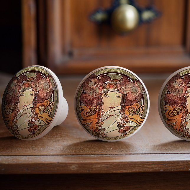 Alphonse Mucha Sarah Bernhardt Art Nouveau Vintag Keramikknauf (Von Creator hochgeladen)