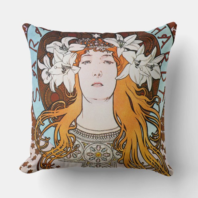 Alphonse Mucha Sarah Bernhardt Vintag Art Nouveau Kissen (Vorderseite)