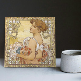 Alphonse Mucha Sommersaison - Jugendstil Vintag Fliese