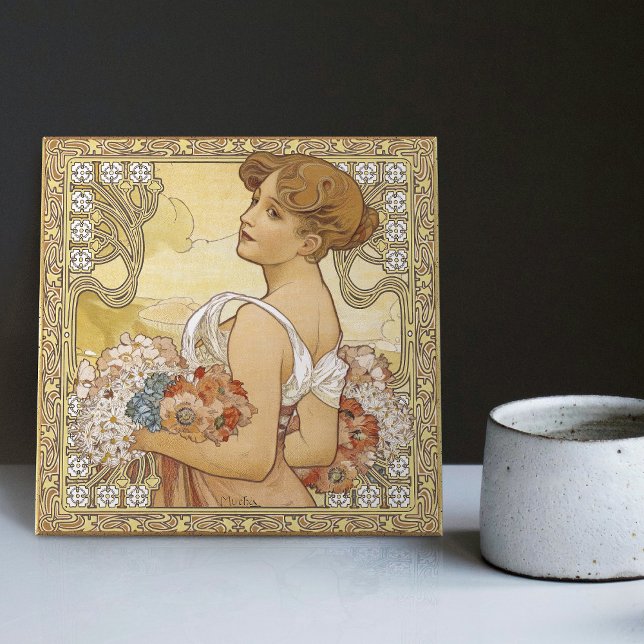 Alphonse Mucha Sommersaison - Jugendstil Vintag Fliese (Von Creator hochgeladen)
