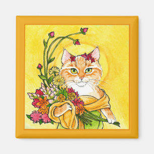 Alphonse Mucha spoof Cat Blume Magnet