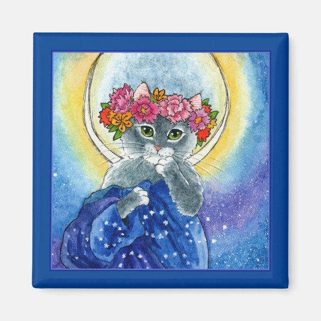 Alphonse Mucha spoof Cat Blume Mond Magnet (Vorne)