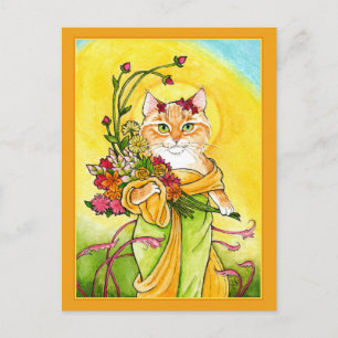 Alphonse Mucha spoof cute cat Spring postcard Postkarte