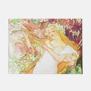 Alphonse Mucha Spring Floral Vintag Jugendstil Fußmatte