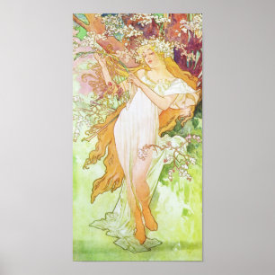 Alphonse Mucha Spring Floral Vintag Jugendstil Poster