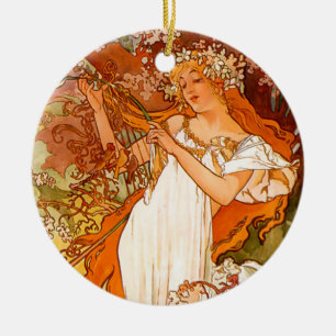 Alphonse Mucha Spring Keramik Ornament