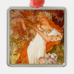 Alphonse Mucha Spring Ornament Aus Metall