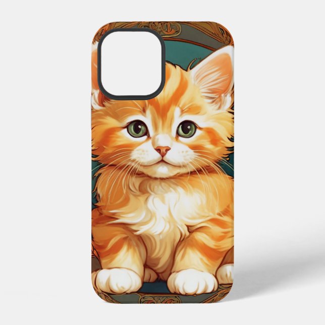 Alphonse Mucha Stil Orange Katze iPhone Hülle (Rückseite)