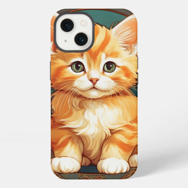 Alphonse Mucha Stil Orange Katze iPhone Hülle (Rückseite)