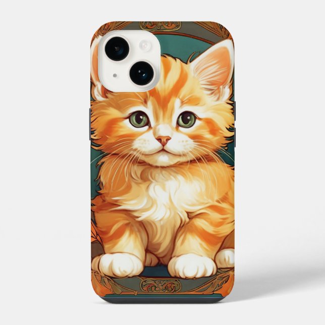 Alphonse Mucha Stil Orange Katze iPhone Hülle (Rückseite)