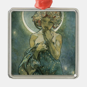 Alphonse Mucha Stunning Art Nouveau Frau #18 Ornament Aus Metall
