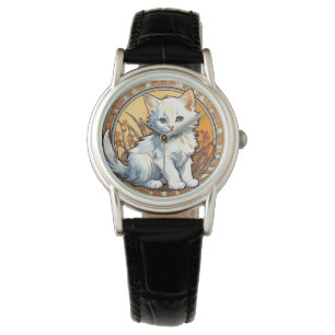 Alphonse Mucha Style Cat Armbanduhr
