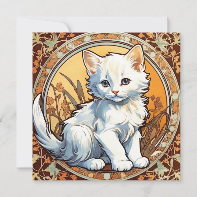 Alphonse Mucha Style Cat Einladung (Vorderseite)