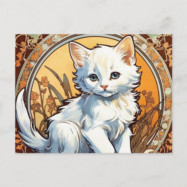 Alphonse Mucha Style Cat Feiertagspostkarte (Vorderseite)