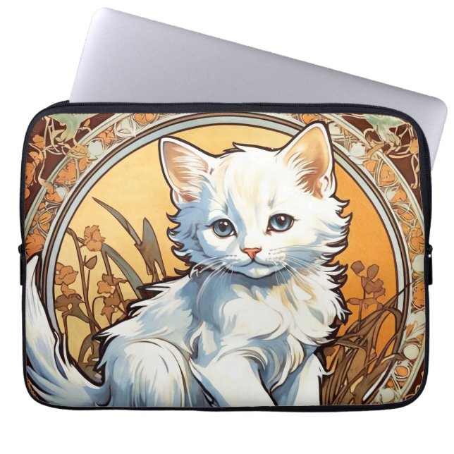 Alphonse Mucha Style Cat Laptopschutzhülle (Vorderseite)