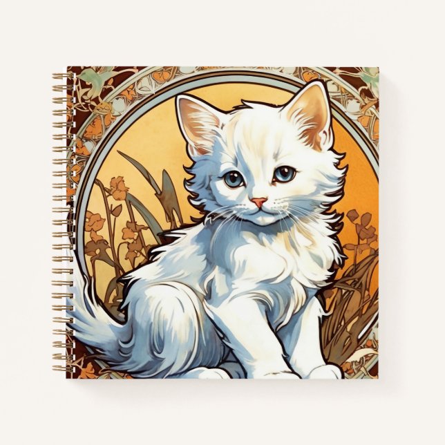 Alphonse Mucha Style Cat Notizbuch (Vorderseite)
