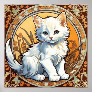 Alphonse Mucha Style Cat Poster