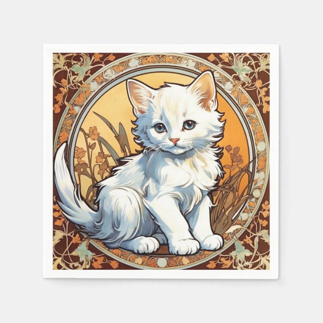 Alphonse Mucha Style Cat Serviette (Vorderseite)