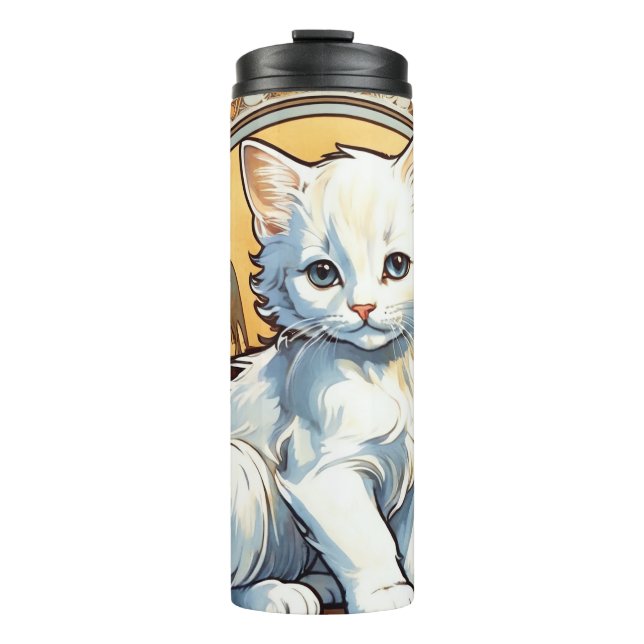Alphonse Mucha Style Cat Thermosbecher (Vorderseite)
