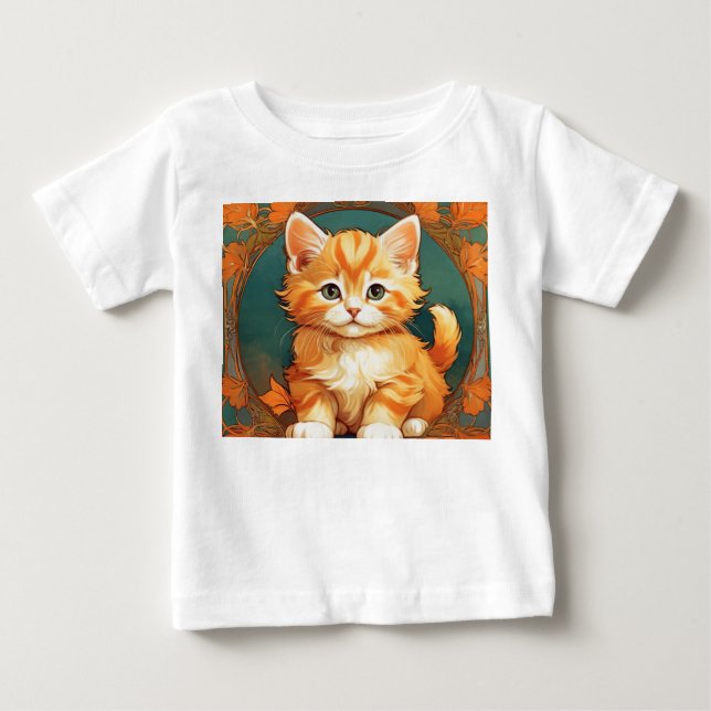 Alphonse Mucha Style Orange Cat Baby T-shirt (Vorderseite)