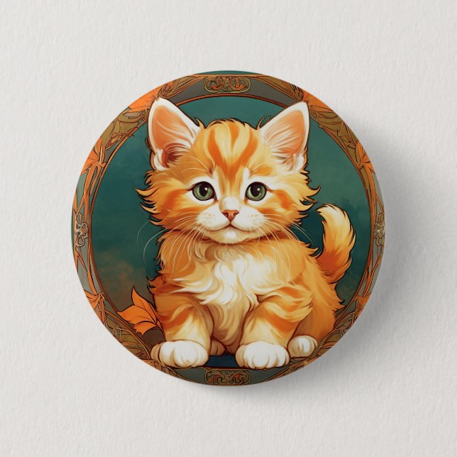 Alphonse Mucha Style Orange Cat Button (Vorderseite)
