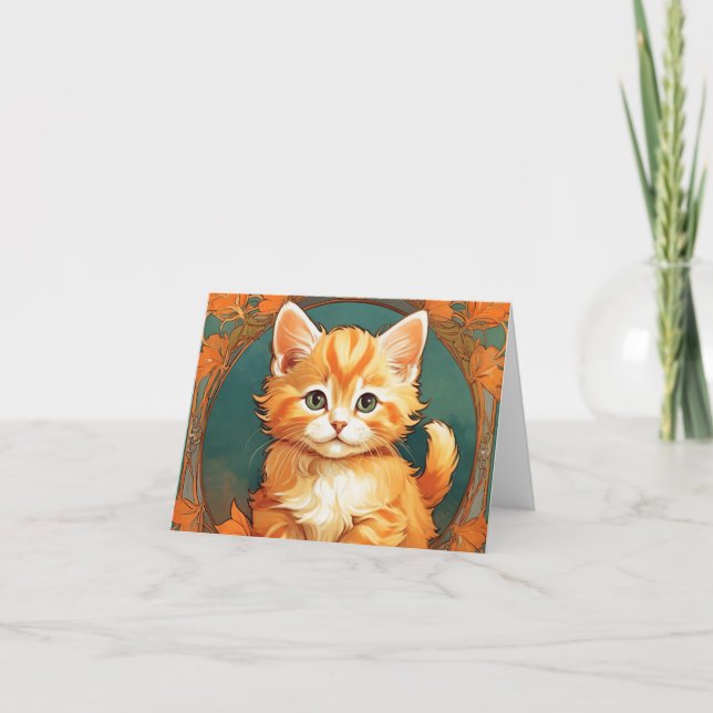 Alphonse Mucha Style Orange Cat Einladung (Vorderseite)