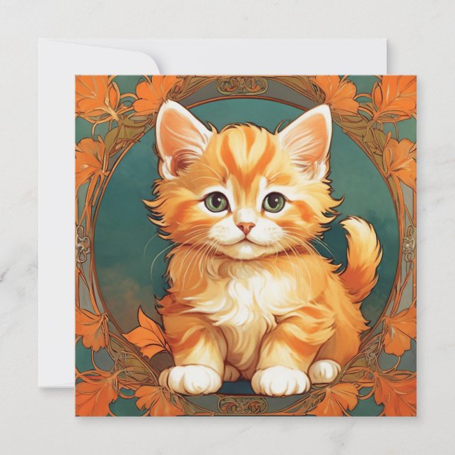Alphonse Mucha Style Orange Cat Einladung (Vorderseite)