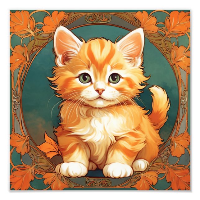 Alphonse Mucha Style Orange Cat Fotodruck (Vorne)