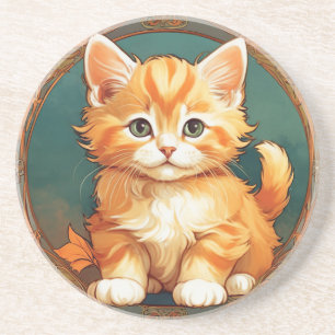 Alphonse Mucha Style Orange Cat Getränkeuntersetzer