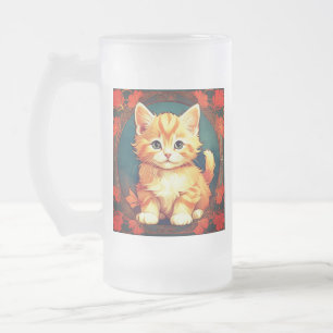 Alphonse Mucha Style Orange Cat Mattglas Bierglas