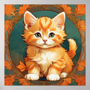 Alphonse Mucha Style Orange Cat Poster