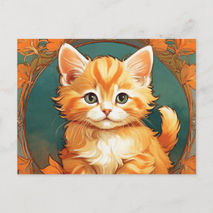 Alphonse Mucha Style Orange Cat Postkarte