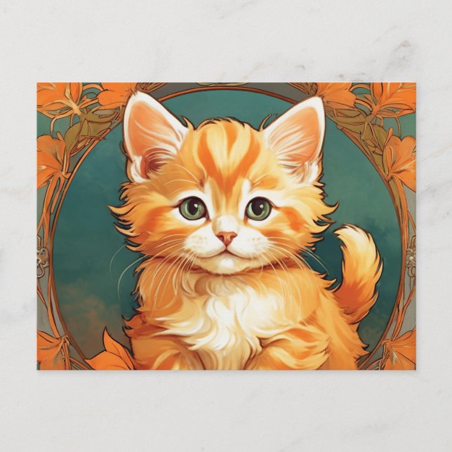 Alphonse Mucha Style Orange Cat Postkarte (Vorderseite)