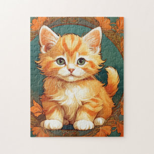 Alphonse Mucha Style Orange Cat Puzzle