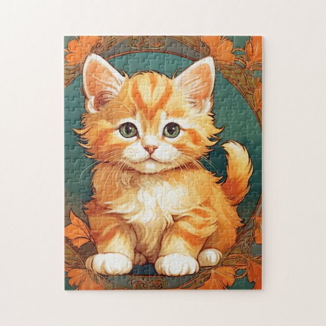 Alphonse Mucha Style Orange Cat Puzzle (Vertikal)