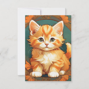 Alphonse Mucha Style Orange Cat RSVP Karte
