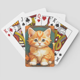 Alphonse Mucha Style Orange Cat Spielkarten