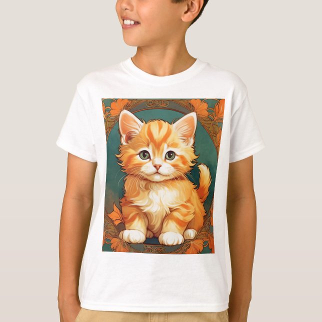 Alphonse Mucha Style Orange Cat T-Shirt (Vorderseite)
