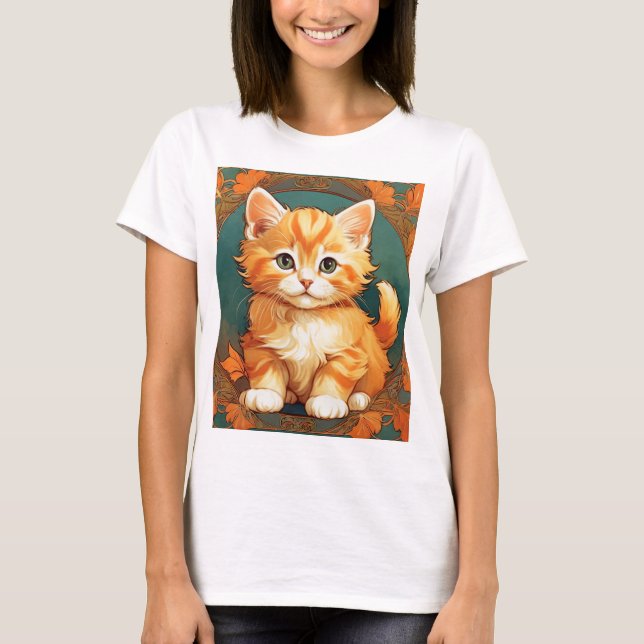 Alphonse Mucha Style Orange Cat T-Shirt (Vorderseite)