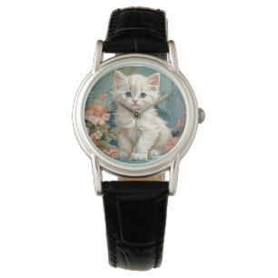 Alphonse Mucha Style White Cat Armbanduhr