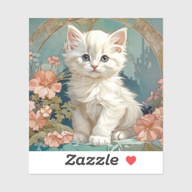 Alphonse Mucha Style White Cat Aufkleber (Blatt)