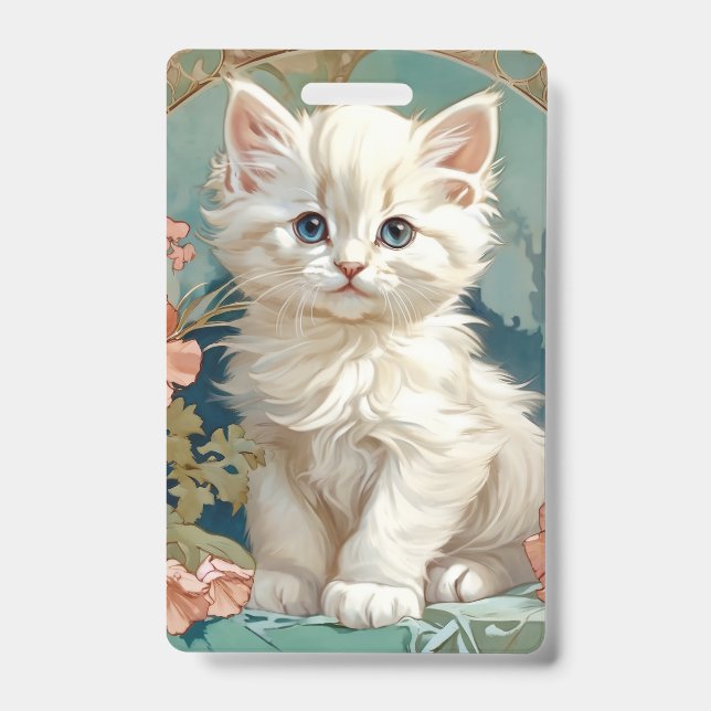 Alphonse Mucha Style White Cat Ausweis (Vorderseite)